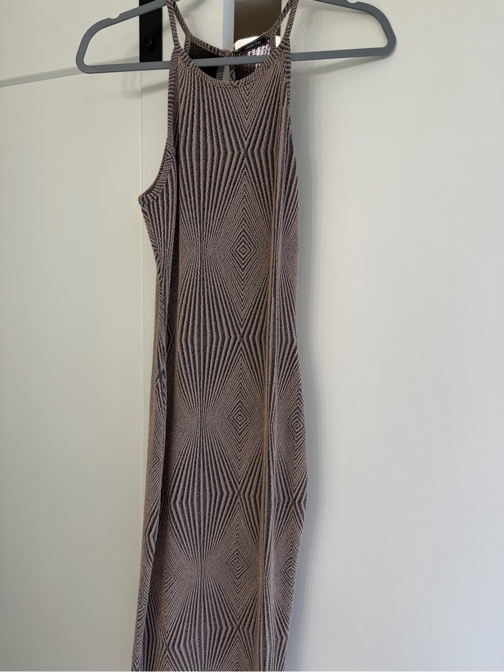 Sleeveless Geometric Knit Maxi Dress in Brown